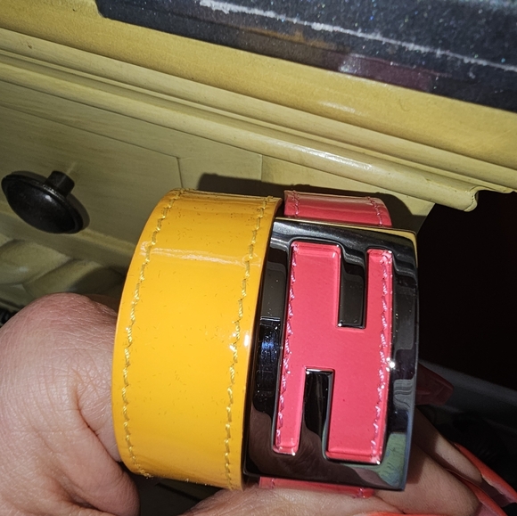 Fendi Yellow and Pink Leather Bracelet